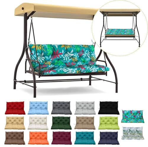 Coussins de banc 3 places imperméables et lavables pour meubles de terrasse, intérieur/extérieur - Motif fleurs vertes