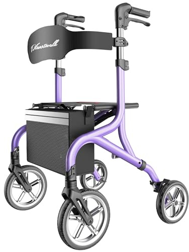 PLANET WALK Super Lightweight Rollator Walker for Seniors, Foldable Rolling Walker with Seat and 10 Rubber Front Wheels for All Terrain, Height Adjustable Backrest, Experience Comfort AnyWhere-Purple