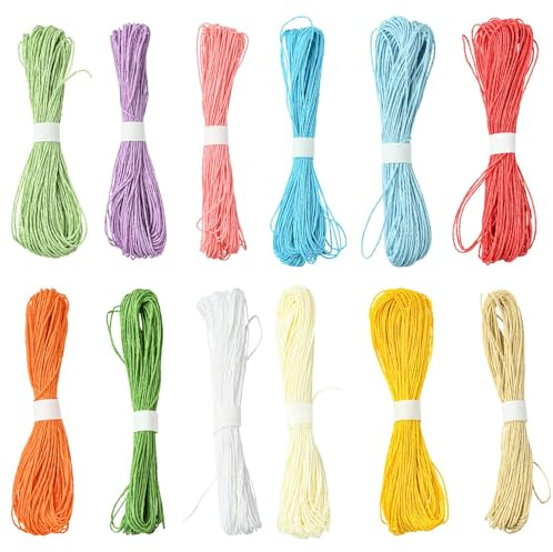 UR URLIFEHALL 12 Bundles 2 Ply Paper Cords 2mm Twisted String Colourful Lanyard Strings for Present Wrapping Basket Party Decor Beading Crafts