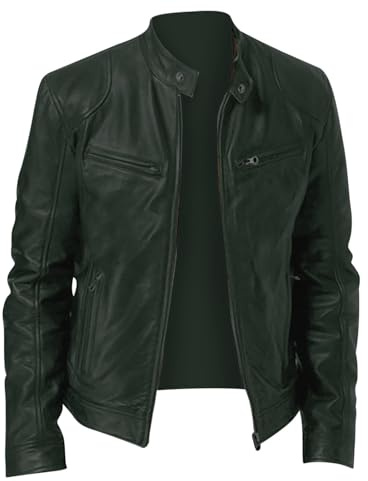 UHouse Blouson Moto Homme Vêtements Cuir Bomber Pour Hommes Vetement Cowboy Bombers Blousons Steampunk Veste Chic Automne Hiver Legere Vert armée L