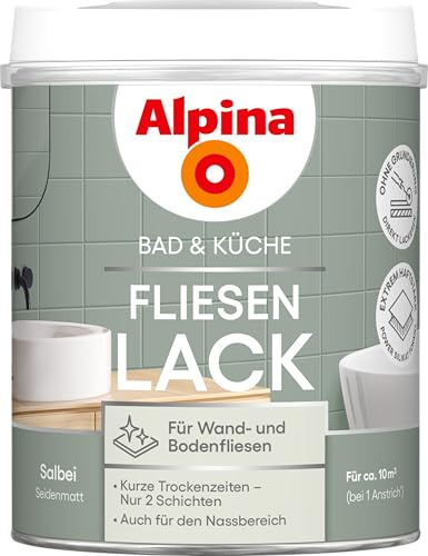 Alpina Bad & Küche Fliesen-Lack Salbei – seidenmatter Fliesenlack für Wandfliesen im Innenbereich, feuchtraumgeeignet & streichfertig, ideal für Badezimmer, Küche & WC – 0,75 L