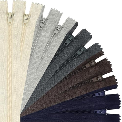 DOITEM Zip Nylon Zips, 20 cm Long, 2.5 cm Wide for Clothing, Bag, Pencil Case, Cushion Cover, Pack of 10, 5 Colours (5 Colors, 20cm)