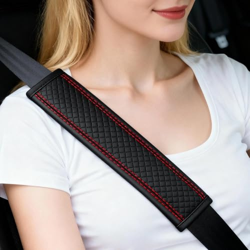 GZLFH 2 almohadillas para cinturón de seguridad para adultos y niños, cómodas almohadillas para cinturón de seguridad, equipadas con gancho para coche, color negro