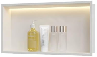Zfmnoyev 1pcs Stainless Steel Shower Niche, Waterproof Recessed Wall Shelf, No Tile Needed Wall Niche with LED Light, Horizontal Niche for Bathroom Storage(White,720x320x125mm)