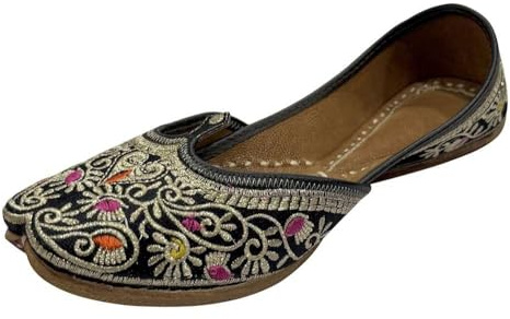 Donne Punjabi Mojaris per Salwar Kameez Appartamenti Matrimonio Scarpe Etniche, Nero , 40 EU