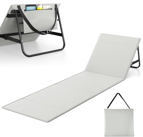 BugyKido Colchoneta de playa plegable con respaldo ajustable, tumbona de playa portátil con correa, cojín y bolsa de almacenamiento, tumbona resistente para playa, jardín y terraza