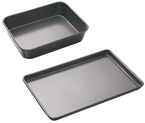 MasterClass Bakeware Set with Deep Roasting Tin and Large Baking Tray with PTFE, PFOA and BPA Free Non Stick, Robust 1mm Thick Carbon Steel, 2 Pieces