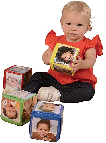 Constructive Playthings Customizable Stacking Block Toys with Clear Pockets for Ages 12 Months+, Toddler Soft Foam Building Blocks, Builds Fine Motor Skills, Multicolor