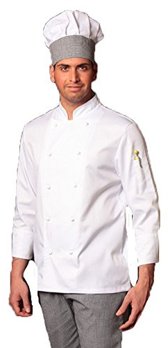 completo bianco da cuoco giacca e pantalone da cucina sale e pepe con cappello (L)