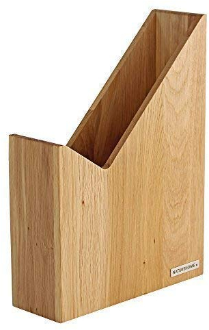 Naturehome Wood Magazine File Script I Magazine Box I Solid Wood Handmade Natural Oak Oiled I Box File Collector I Standing Shelf for School Office & Office I Format Din A4 I 8 x 23,5 x 20-31, 5cm
