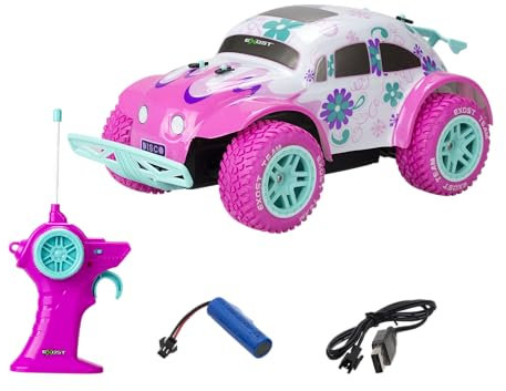 Exost Voiture Télécommandée Tout-Terrain - Pixie Rose - La Plus Coquette des Voitures inspiré de la Coccinelle - Vitesse : 12km/h - Batterie Incluse - RC pour Enfant - Dès 5 Ans - 54756