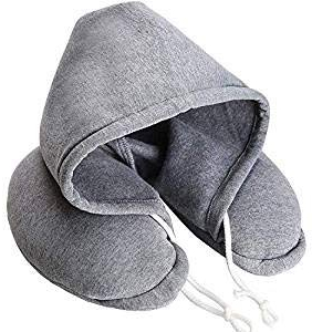 Globe Trek Soft Comfortable Hooded Neck Travel Pillow U Shape Airplane Neck Support Cushion with Hoodie