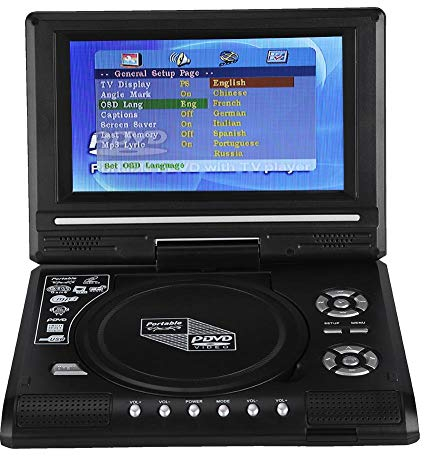 Diyeeni Lettore Dvd Portatile,Schermo orientabile LCD TV HD da 7 Pollici con Lettore di schede Incorporato per voli, Viaggi su Strada,Supporta Dvd, SVCD, VCD, CD, CD-R/RW,Lettore Dvd per Auto(EU)