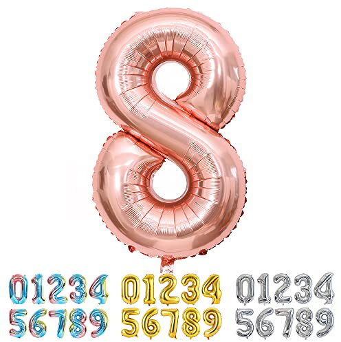 Ponmoo Foil Balloon Number 8 Rosegold, Giant Numbers 0 1 2 3 4 5 6 7 8 9 10-19 20-29 30-39 40-49 50-60-70-80-90-100, Large Balloons for Wedding Anniversary Birthday Party Decoration