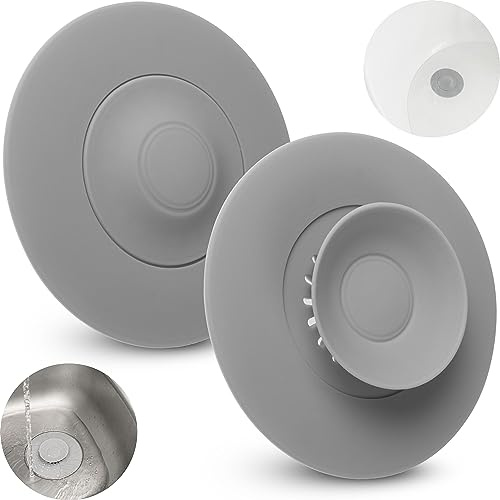 Universalavtappningsplugg, 2 st, Ø 11 cm, grå, silikon, för upp till Ø 100 mm ventilavlopp, matavfalls- och hårfilter, avloppssil för handfat, tvättställ, badkar, propp köks- och badrumsset