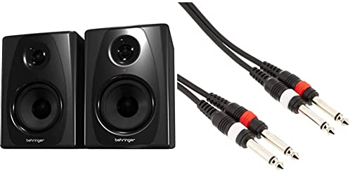 Behringer Studio 50USB Hochauflösende 150-Watt-Bi-Amping-Referenz-Studiomonitore mit USB-Eingang & Adam Hall 3 Star Series 3m 2X 6.3mm Jack Mono to 2X 6.3mm Jack Mono Audio Kabel