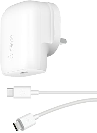 Belkin 30W USB C wall charger with PPS, Power Delivery, USB-IF certified PD 3.0, fast charger plug for iPhone 17, Air, 16, 15, Samsung Galaxy S25, iPad, AirPods, Pixel, more - USB C Cable included