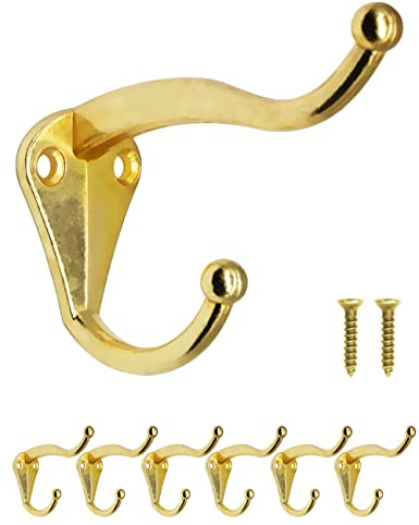 Fuxxer 6 Klassische Eisen-Haken, Garderoben-Haken, Kleider-Haken, Gold
