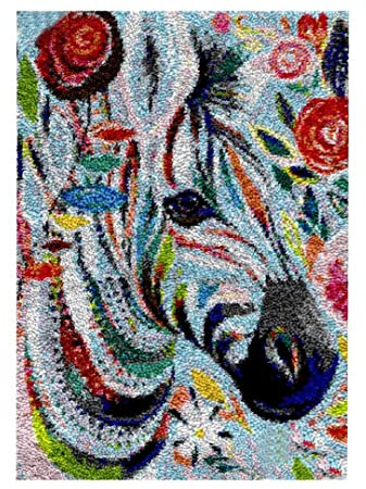 ROCKY&CHAO Latch Hook Kit for Adults & Kids- Zebra Pattern 50x38cm, Complete DIY Rug Making Craft Kits with Yarn & Canvas and Crochet Needle, Adult Craft Kits for Women, Relaxing Home Art Project