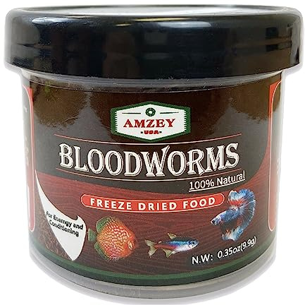 Amzey Blood Worms 0.35oz -100% Natural Freeze Dried Blood Worms - Aquarium Fish Food - High Protein Food for Betta Fish, Food for Goldfish, Cichlid, Guppy, Discus, Turtle