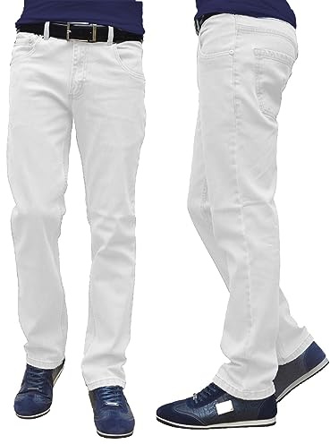 Mens Stretch Straight Leg Regular Fit Classic Basic Denim Jeans (UK, Waist & Inseam, 40, 32, White)
