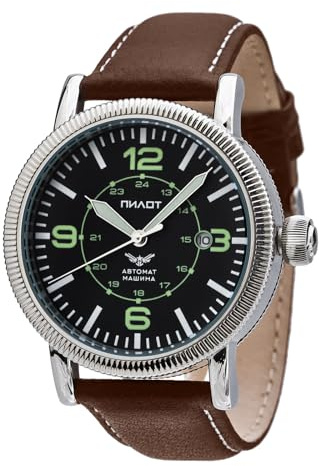 Strela Pilot Germany - Orologio da pilota con movimento Myota 8215, 43 mm, meccanico, militare, automatico, con carica manuale, vari modelli retrò con colori luminosi, Moderno., Cinturino.