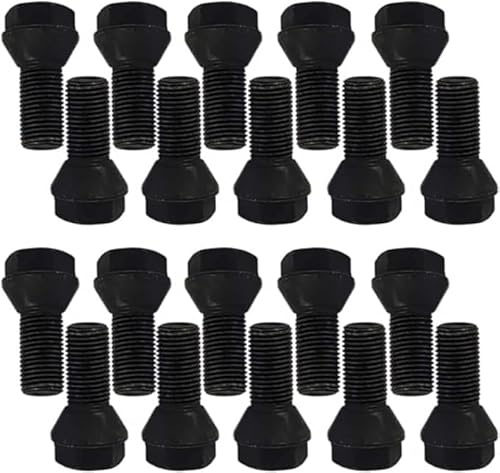 Set di 20 bulloni per ruota conici neri M14 x 1,5 25 mm (testa corta)