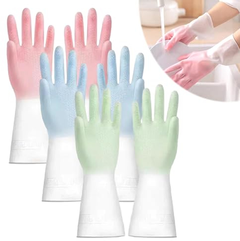 Lam-lord 3 pairs Household Cleaning Gloves, 3 Colors PVC Gloves Reusable Washing Up Gloves Waterproof Bathroom and Kitchen Gloves for Washing Dishes Laundry Gardening(size:M)