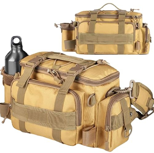 YUEMING Borsa da Pesca Grande per Attrezzi e Accessori con Cintura e Tracolla, 40 * 28 * 20cm, Giallo
