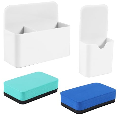 JSMTKJ 2 Pièces Porte-stylos Magnétiques Porte-marqueurs Pot Crayon Aimanté Organisateur Accessoires pour Tableau Blanc avec 2 Éponges pour Tableau Blanc Magnétique Maison Bureau