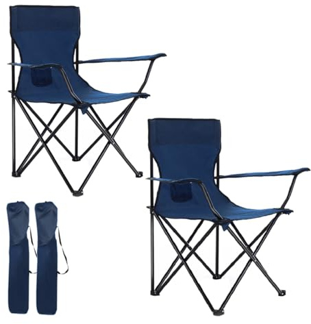azorex Silla Plegable Camping Silla Pesca Playa Acampada Exterior con reposabrazos portavasos de Malla blosa Lateral Resistente 50x50x80cm (Marino, Set de 2)
