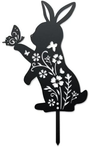 WADORN Lapin et Fleur Forme Jardin Piquets en Métal, Fer Lapin Silhouette Piquet pour Jardin Pelouse Patio Pendaison Crémaillère Décoration Maison Artistique