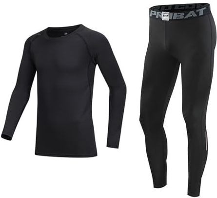 Holimaid Kids Boys Thermal Base Layer Sets Long Sleeve Athletic Compression Suit Ideal for Football Sports Outdoor Sports Performance (Black, 150)