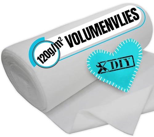 Qooltex Volumenvlies 120g /m² Polstervlies - 160 cm BREIT 12mm 1,2 cm dick 1.6qm - Vlieswatte Diolenwatte Quilt Vlies - Öko-Tex® Standard 100