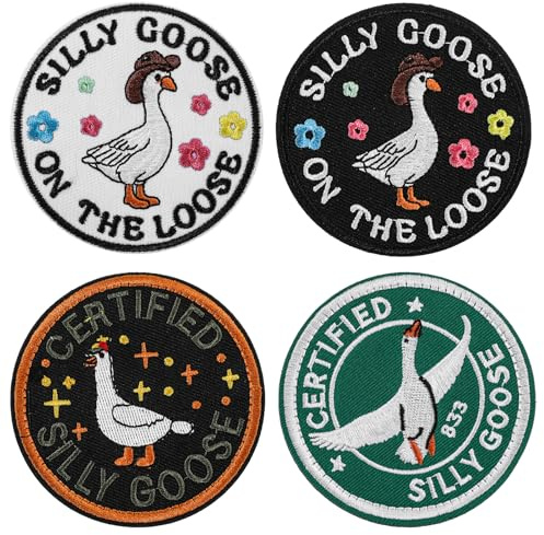 4 toppe divertenti con occhiello e gancio a forma di oca sciocca, ricamate, meme, da cucire, per zaini, pettorine per cani, gilet, cappelli, caschi, borse da palestra