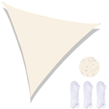 Triangle Sun Shade Sails, 2 x 2 x 2M Waterproof Sail Shade, Garden Canopy Awning, Sun Shade Cloth Patio Cover with 3 Fixed Ropes for Outdoor Patio Garden Backyard (Beige)