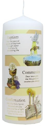 15cm Pillar Candle Baptism Communion and Confirmation, Gift Wrapped 3 in 1 Candle with Images 2306