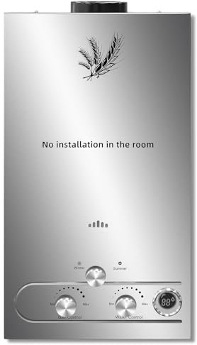 SHENGJINSH Chauffe-Eau à Gaz Instantané 8LPM 16KW LPG GPL au Butane Propane avec Modes Hiver et Eté,Protection Contre La Surchauffe,Couleur Argent,pour La Maison,ExtéRieur,Camping Car (8L)