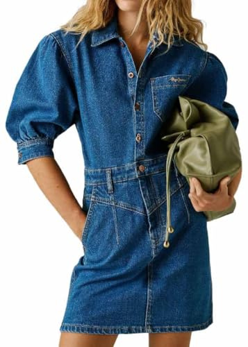 Pepe Jeans Vestido de Mezclilla auténtico para Mujer, Color Azul (Denim-4CB), Talla M
