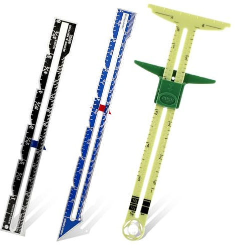 3 PCS Sewing Gauges, Seam Gauge for Sewings Measuring Tools Sliding Gauge Ruler, 5-in-1 T-Shaped Seam Guide Ruler, Sewing-Gauges with Sliding Marker for Knitting Crafting Sewing Beginner Supplies