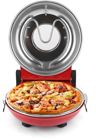 KLAIF Electric Countertop Pizza Oven With 31CM Ceramic Stone, Dual Adjustable Temperature Controls, Includes 4 Pizza Tools, LMC-Red