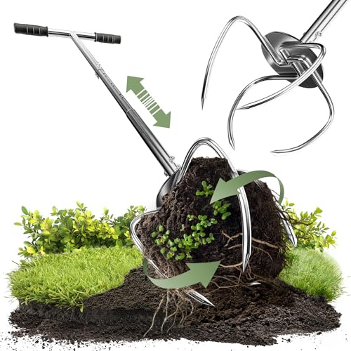 Gartenkralle mit Stiel - Höhenverstellbar & ergonomisch | Rostfreier Edelstahl-Unkrautstecher für Gartenarbeit | Dein Neuer Garten-Helfer: Umgraben & Unkraut Entfernen mit einem Gerät | GT-Kralle