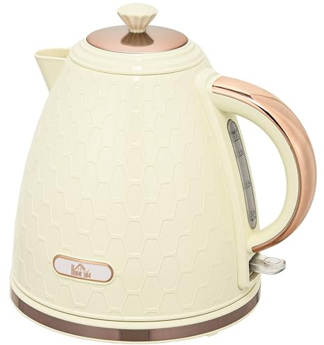 HOMCOM Wasserkocher 1,7 Liter 360° Basis Kalkfilter, Trockengehschutz Abschaltautomatik BPA-Frei 2200 W Kettle Beige