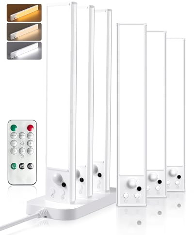 PZSUNLY Lampe LED Rechargeable, 6pcs Reglette Led Cuisine cuisine avec Station de Chargement, Lumiere Detecteur de Mouvement Interieur, Fonction Minuterie, Lampe Placard Adaptée Placard, Couloir