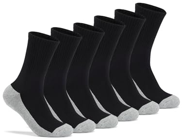 Forony Men's Crew Socks Size 8-13 Black Light Cushioned Ribbed Quick Dry Work Socks 6 Pack