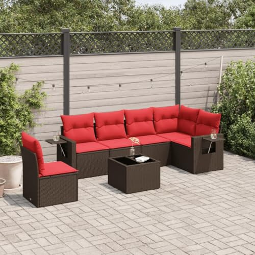 Owoxanthellate Juego de 7 sofás de jardín con mesa auxiliar de polirratán marrón, 62 x 62 x 69 cm, resistente a la intemperie, banco de esquina, banco central para balcón, terraza y jardín