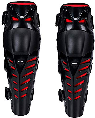 GES amélioré genouillères moto genou genou protecteur de genou protège-tibias kit de course motocross (Noir-Rouge)