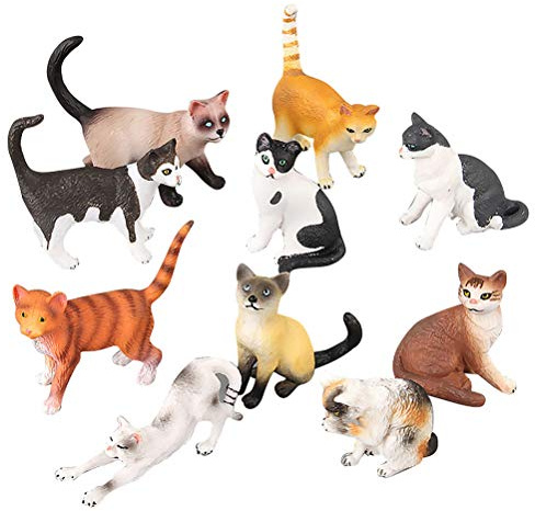 FLORMOON Figure animali realistiche 10 pezzi Cat Model Figurine include Gatto bianco nero Gatto Birman eccetera. Giocattoli educativi per l'apprendimento Set regalo di compleanno per bambini piccoli
