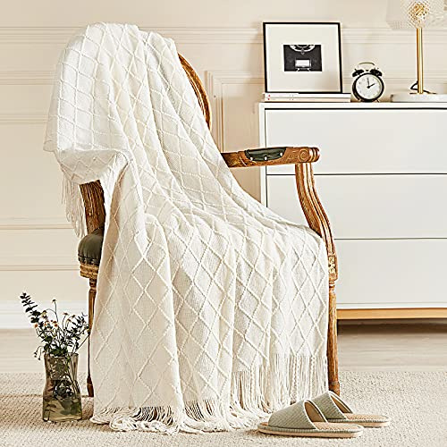 inhand Knitted Throw Blanket for Couch and Bed, Soft Living Room Home Decor Knitted Blanket with Tassel, Outdoor Lightweight Breathable Summer Blanket, Farmhouse Warm Woven Decorative, 50x60