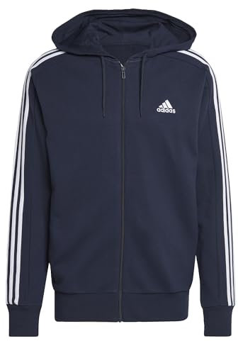 adidas Herren Essentials French Terry 3-Stripes Full-Zip Hoodie, Legend Ink/White, XXL